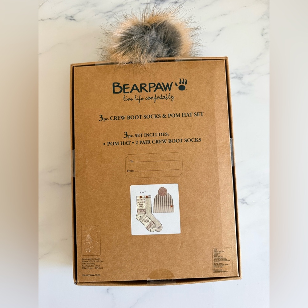 BearPaw Cream Pom Hat and Socks Set - Picture 2 of 2